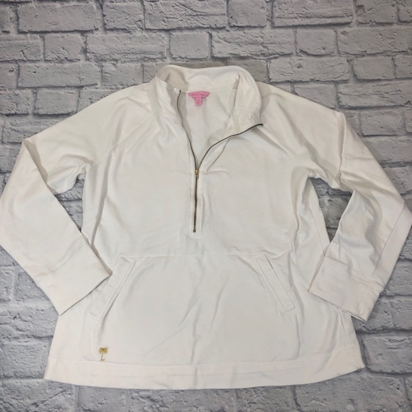 Lilly Pulitzer Tops - Lilly Pulitzer half zip white top. Gold zip. XL